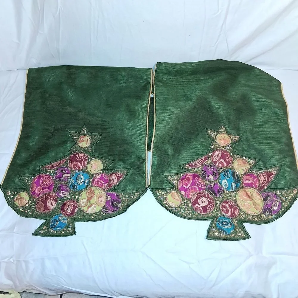 Pier 1 Imports Green Christmas Tree Embellished Table Runner